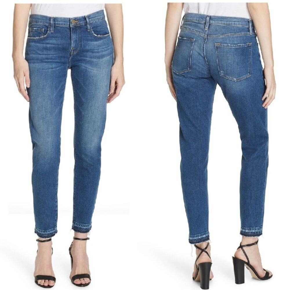 Frame Le Garcon Release Hem Crop Boyfriend Straight Jeans Mt Snow Blue 28